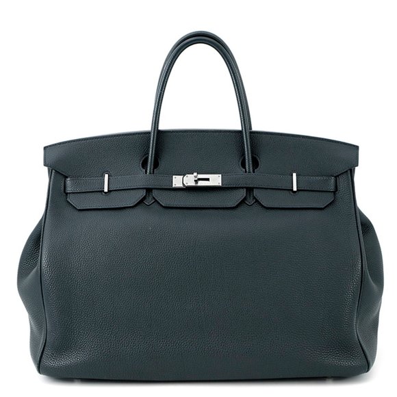 Hermes Hermès Birkin 40 Verso Vert Rousseau Colbert Togo Black Handbag with R... - Picture 1 of 14